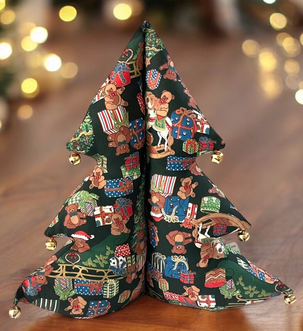 VINTAGE 3D Stuffed Fabric Christmas Tree Bells Toys Bear Table Decor 16β 3121-20